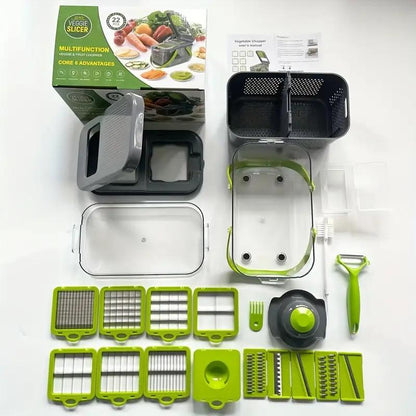 🥗🔪 PICADORA MULTIFUNCIONAL DE VERDURAS – 22 PIEZAS 🔪🥗