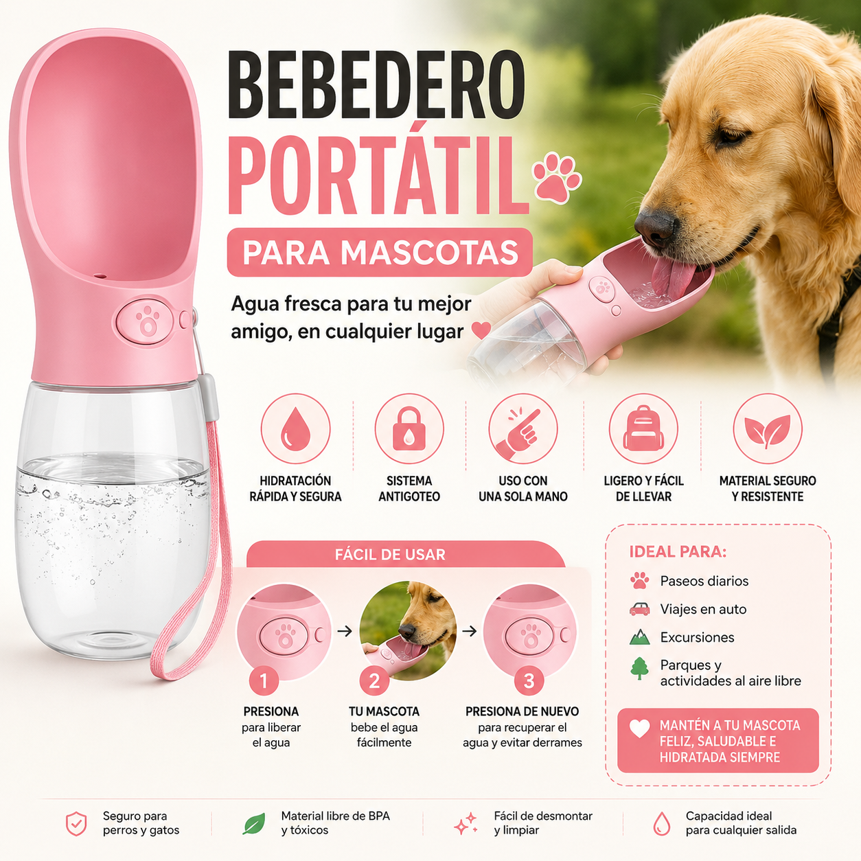 🐾BEBEDERO PORTATIL PARA MASCOTAS | AGUA FRECA EN TODO MOMENTO 💧